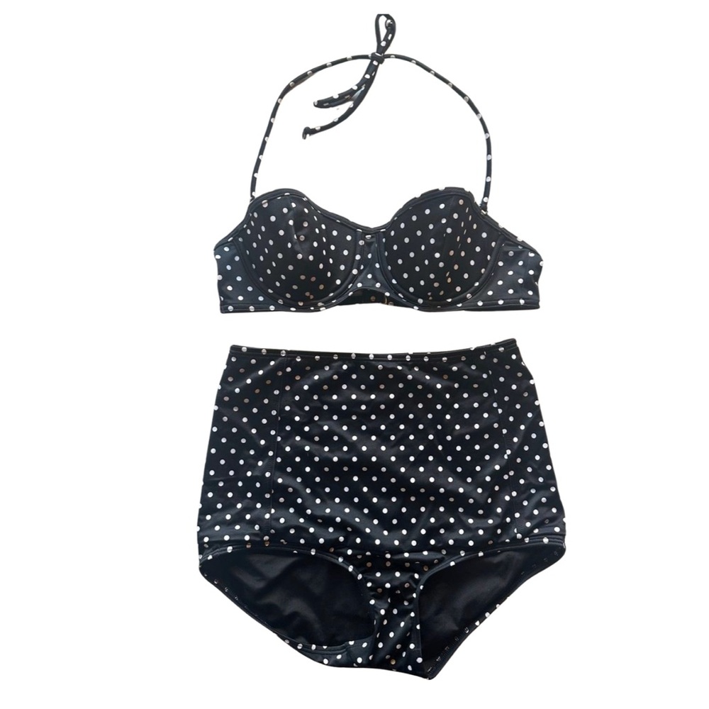 NWOT Victoria's Secret Vintage Black PinUp Polka Dot High Waist Retro Swimwear